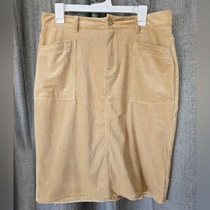 Polagram Tan Corduroy Knee-length Skirt Back Slit Size L
